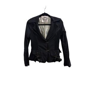 Sugarlips y2k Black Utility Blazer Jacket Steampunk Peplum Bow Accent Small Med